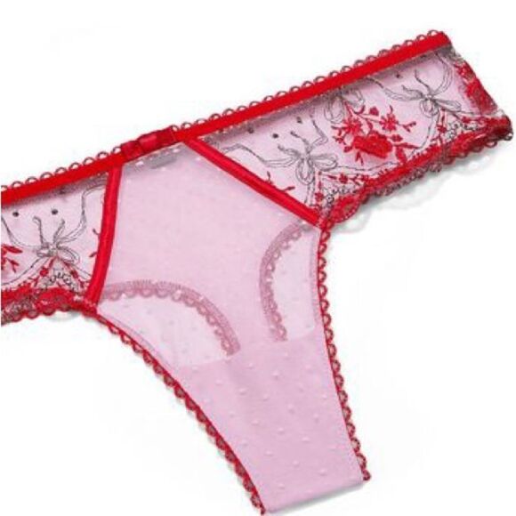 Victorias Secret Very Sexy Rose and Bows Embroidered Sheer Mesh Thong Panty - Picture 4 of 5